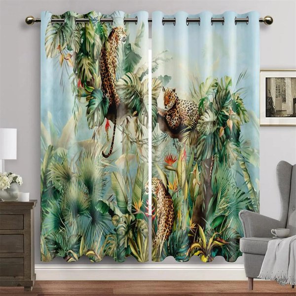 2 Piezas Dibujos Animados Animales De ZoolóGico Selva LeóN ÁRbol Cortinas Persianas Para Sala De Estar Dormitorio Infantil BañO Cocina Puerta DecoracióN Del Hogar 100W130H(Cm)40X51In&Grommet Top-image