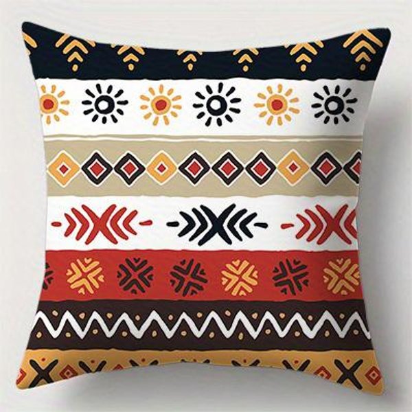 Bohemian Aztec WzóR Dwustronnie Drukowana Poszewka Na Poduszkę KróTki Plusz Odpowiednia Do SalonóW Sypialni Sof Poduszka Dekoracyjna Poszewka 45X45Cm-image