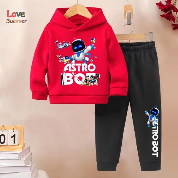 2 Szt. Zestaw Bluzy ChłOpięCej Astro Bot Z DłUgim RęKawem, Spodnie 2 Szt. Sportowy Zestaw Bluzy Z Kapturem, Idealny Na Co Dzień Na ZewnąTrz 140CM Red-image