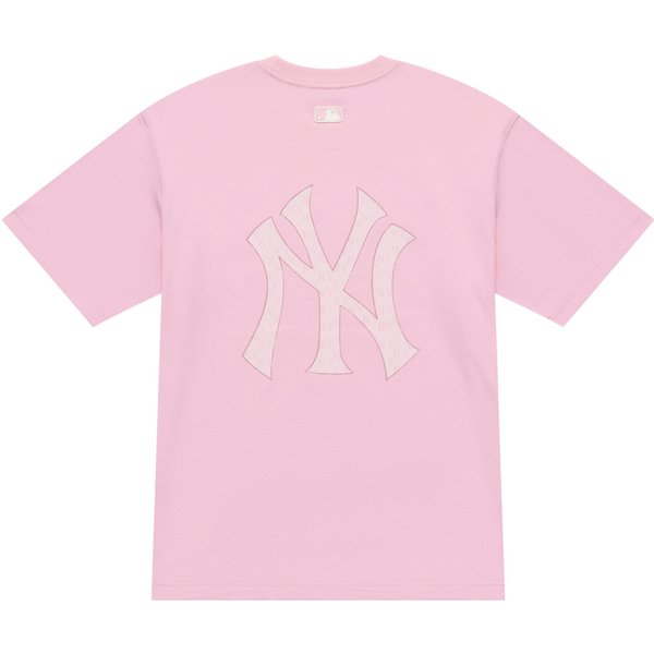 Camiseta De Manga Corta Con Cuello Redondo Simple Transpirable CóModa Unisex MLB Monogram Big Lux FW25 New York Yankees Rosa 3ATSM0454-50PKM L White-image