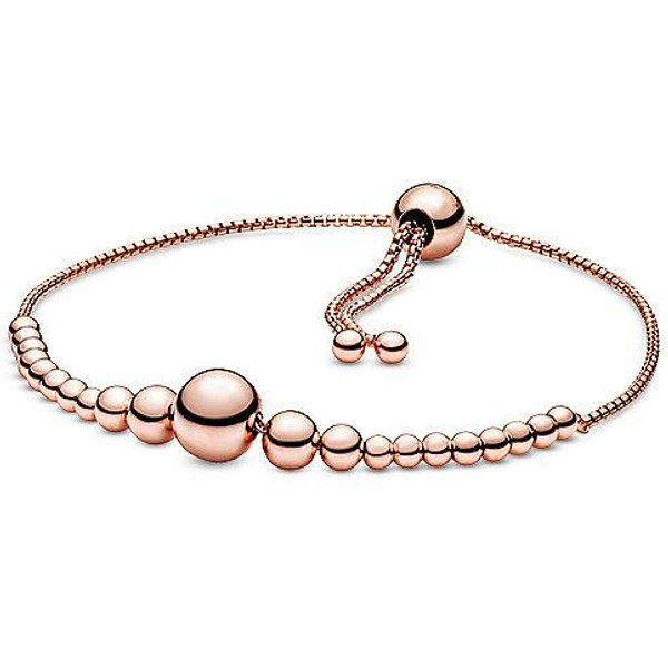 Pulsera De Plata De Ley S925 Con DiseñO De Lazo Precioso Y Cuentas, Pulsera Ajustable 16.5Cm Beige-image