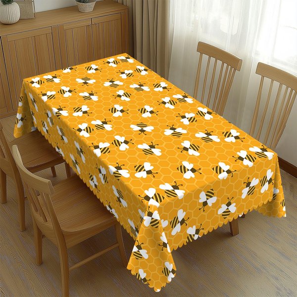 Uroczy Obrus PszczołA Plastry Miodu, ŻółTy Wodoodporny Poliestrowy Pokrowiec Na Stół Do Kuchni Jadalni, Dekoracja Wiosenna 90X140Cm Orange-image