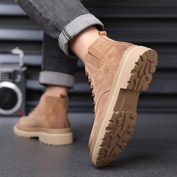 Botas Chelsea CáLidas De Terciopelo, Botas De Herramientas De Moda BritáNica, VersióN Coreana, Botas Que Combinan Con Todo, Zapatos Martin De CañA Alta Para Hombre. 44 Beige-image