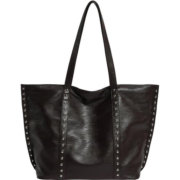 Bolso Popular De Gran Capacidad, Bolso Tote Retro Con Remaches, Bolso De Moda De Hombro ÚNico Para Axila Café-image