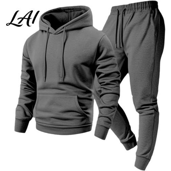 MęSki Zestaw DwuczęśCiowy Bluza Z Kapturem I Spodnie Active Wear Dla MężCzyzn Sportowa Bluza Z Kapturem Spodnie Dresowe Ze Sznurkiem I Spodnie Dresowe Jesień Zima Jednolity Kolor Casual XXL Kolor Ciemnoszary-image