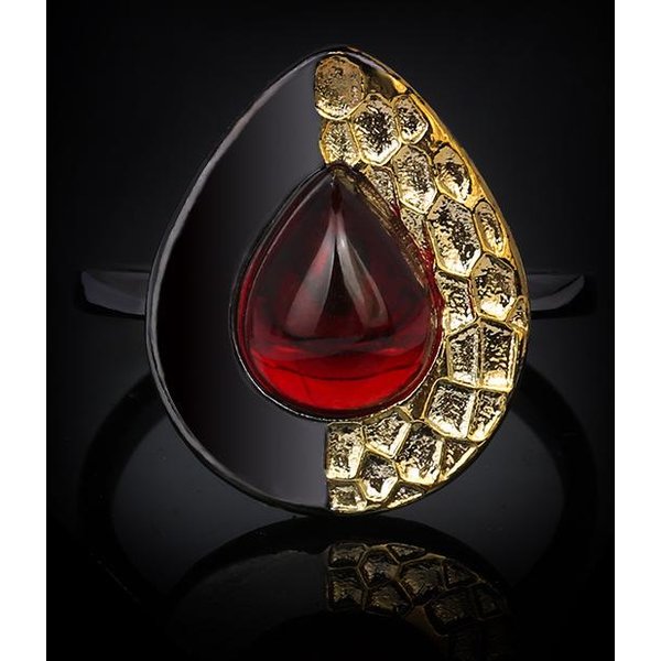 Anillo Ovalado Europeo Retro Chic MS Rubí Negro Y Oro Bicolor No. 10 Black-image