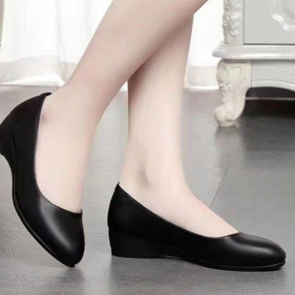 Moda De Mujer TacóN Bajo TacóN Grueso Boca Baja Hebilla Zapatos Individuales Zapatos Slip-On Zapatos De Trabajo 35 Negro-image