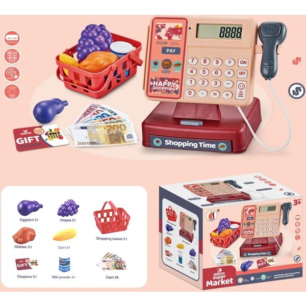 Caja Registradora De Supermercado De SimulacióN Para NiñOs Juguete EléCtrico Multifuncional De Rompecabezas Caja Registradora Con EscáNer Juguetes Para NiñOs Brown-image