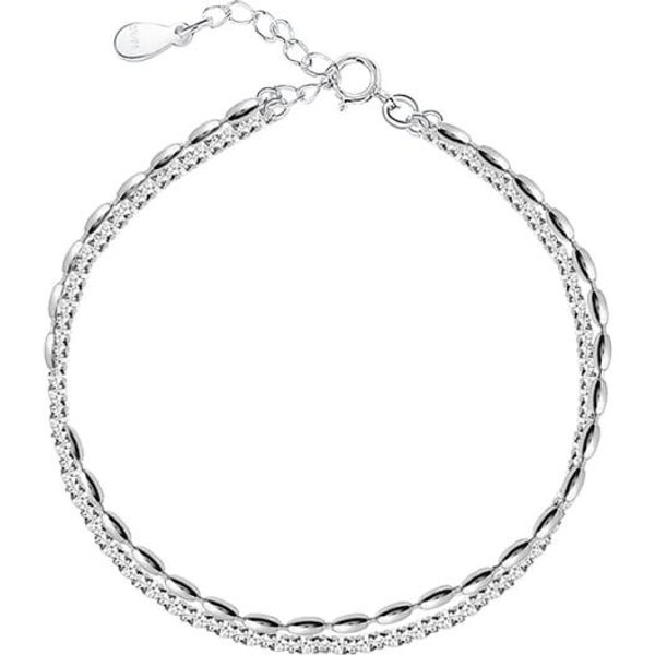 Pulsera De Cadena De Plata De Ley 925 Para Mujer Pulsera De Cuentas De Doble Capa JoyeríA Fina Regalos-image