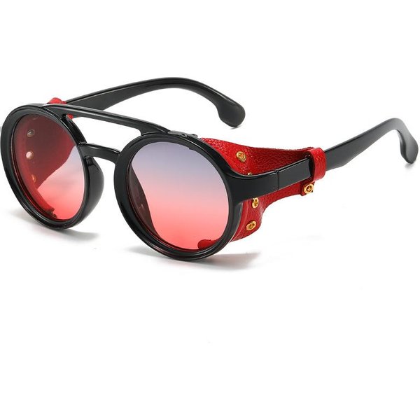 Gafas De Sol Retro Hombres Mujeres Cuero Redondas Vintage Gafas Antiviento Exteriores Deportes Gafas De Sol UV400 Gafas De Sol 1PC Black-image