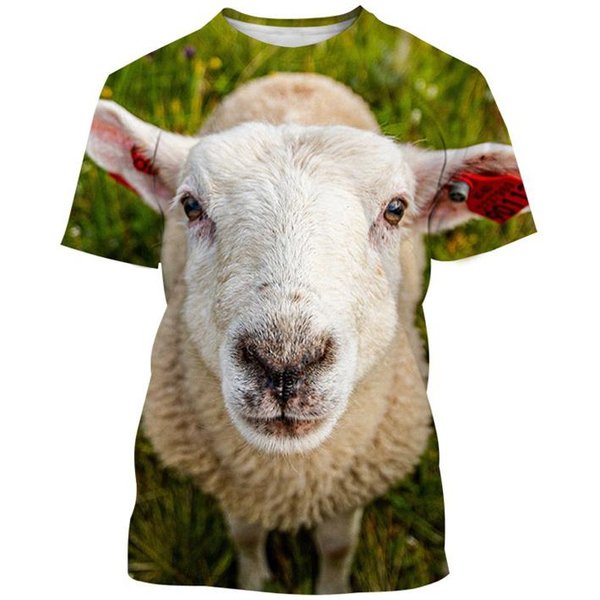 Zabawna Koszulka Z Nadrukiem 3D ZwierzęCa Owca MęSka Damska Letnia Codzienna Z KróTkim RęKawem OkrąGłY Dekolt T-Shirt Streetwear Topy T-Shirty Odzież MęSka XXL-image