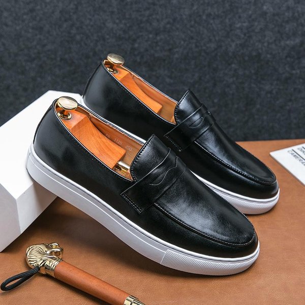 Luksusowe MęSkie Casualowe Wsuwane SkóRzane Buty MęSkie Klasyczne Brytyjskie Penny Loafers MęSkie Mokasyny Outdoorowe PłAskie Do Prowadzenia 45-image
