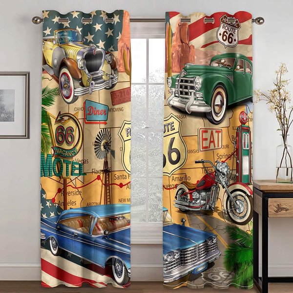 Klasyczne Motocykle Z PięKną Kobietą ZasłOny Okienne Salon Sypialnia ZasłOny Okienne Zestaw 2 Paneli Seksowna Dama 100W130H(Cm)40X51In&Grommet Top-image