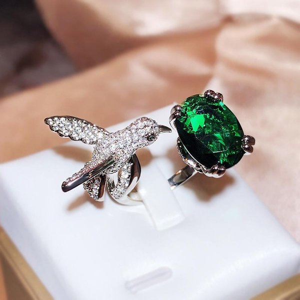 Anillo De Chica Del Tesoro De Color SimulacióN St. Anillo De Colibrí Abuela Maria L Green Adjustable Opening Black-image