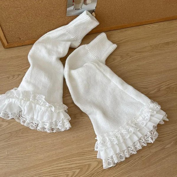 Koronkowe Ocieplacze Na Nogi Vintage SłOdkie JapońSkie Skarpety Za Kolano Zimowe CiepłE Dzianinowe Y2K Pokrowce Na Nogi Harajuku Mankiety Do ButóW Jk Lolita Skarpeta One Size-image