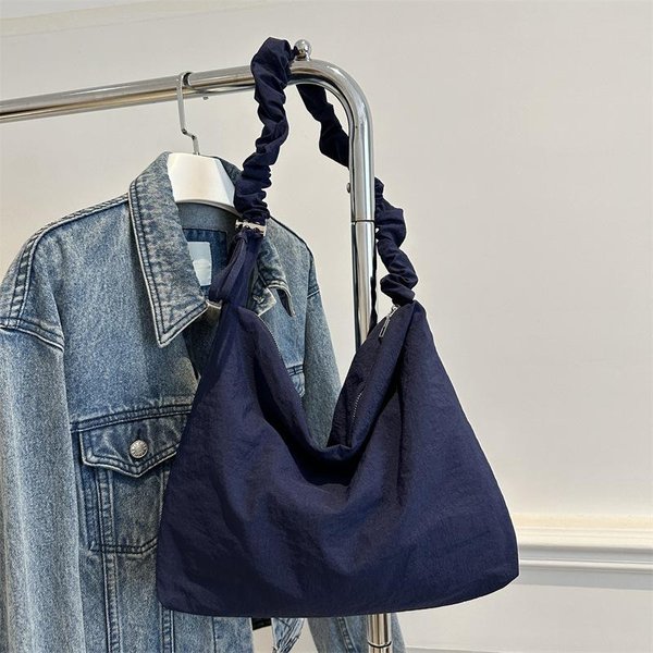 Codzienna Nylonowa Torba Hobo Crossbody Dla Kobiet MięKka Jednokolorowa DużA Pojemność Torba Na Ramię Torba Pod Pachę Niebieski-image