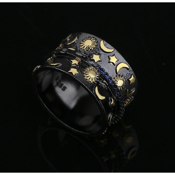 Anillo Creativo Estrella Luna NiñA JoyeríA Bicolor Oro Negro Anillo JoyeríA Estrella Luna Sol JoyeríA NiñA JoyeríA Fiesta No. 10 Gray-image