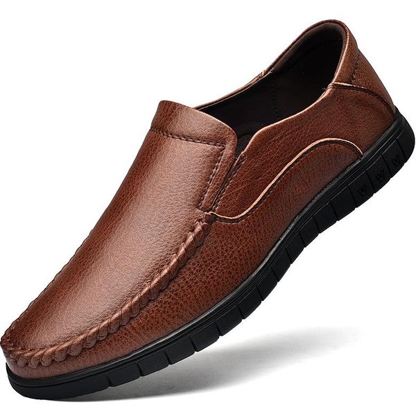 Zapatos De Cuero Casuales De Primavera Y OtoñO Zapatos De Cuero Transpirables Slip On Para Hombre Zapatos Antideslizantes De Suela Blanda Para Hombre 44 MarróN-image