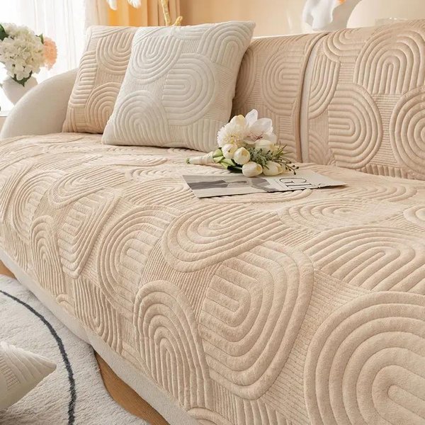 Fundas De Sofá De Terciopelo Grueso, Estera De Sofá Antideslizante, Fundas De Sofá Lavables En Caliente Para Sala De Estar, Toalla De Sofá Suave De Color SóLido G 90X90Cm 1Pc Beige-image