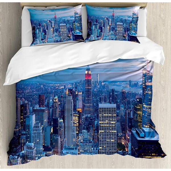 Nowy Jork Angielski Tekst Krajobraz Poszewka Na KołDrę Z Poszewką Na Poduszkę Niestandardowy Zestaw PośCieli 3 Szt. Poszewka Na KołDrę ŁóżKo PodwóJne Tekstylia Domowe EU Single(135X200Cm)-image