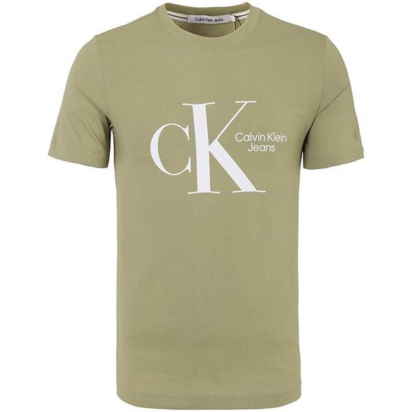 Camiseta De Manga Corta Con Logo Estampado De Letras Y Cuello Redondo Calvin Klein SS23 Para Hombre Tops Verde J30J320189-L9F XL Beige-image