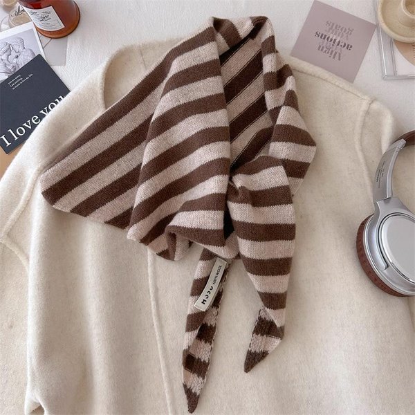 Damski Szalik WełNiany Szal Zimowy CiepłY MięKki Dzianinowy Pasiasty TróJkąTny Modny Bandana Pani WełNiane Szaliki One Size Gray-image