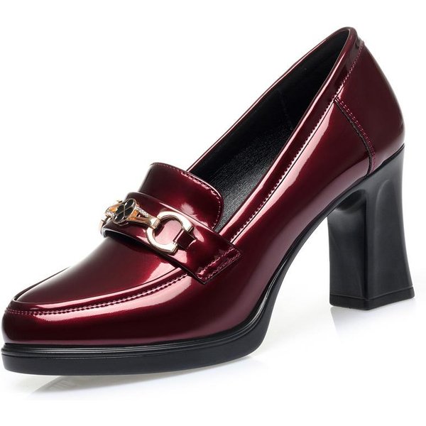 Wiosna Nowe Wysokie Obcasy Buty Sukienkowe Szpiczasty Nosek Damskie CzółEnka Czarny ŚRedni Obcas Lakierowane Wsuwane Kwadratowy Obcas SkóRzane Buty 37 Black-image