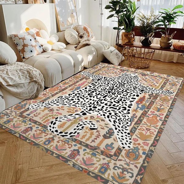 Dywanik Obszarowy Tygrys Bengalski Kwiatowy – Dywan Dekoracyjny W Estetyce Maksymalistycznej, Mata PodłOgowa Ze ZwierzęTami DżUngli Do Salonu Dekoracja Domu 80X120Cm(31X46In)-image