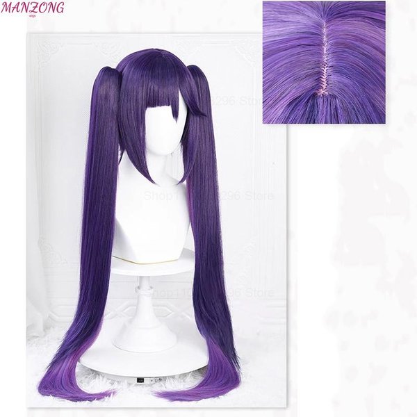 Mona Peruka Cosplay 80Cm DłUga Peruka Fioletowa Warstwowa Peruka Cosplay Anime Peruki Cosplay Odporne Na CiepłO Peruki Syntetyczne Blue-image