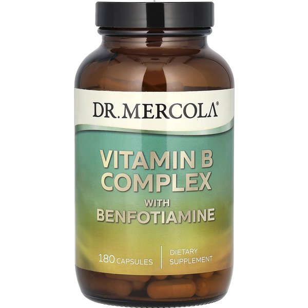 Dr. Mercola, Kompleks Witamin Z Grupy B, Z Benfotiaminą, 180 KapsułEk-image