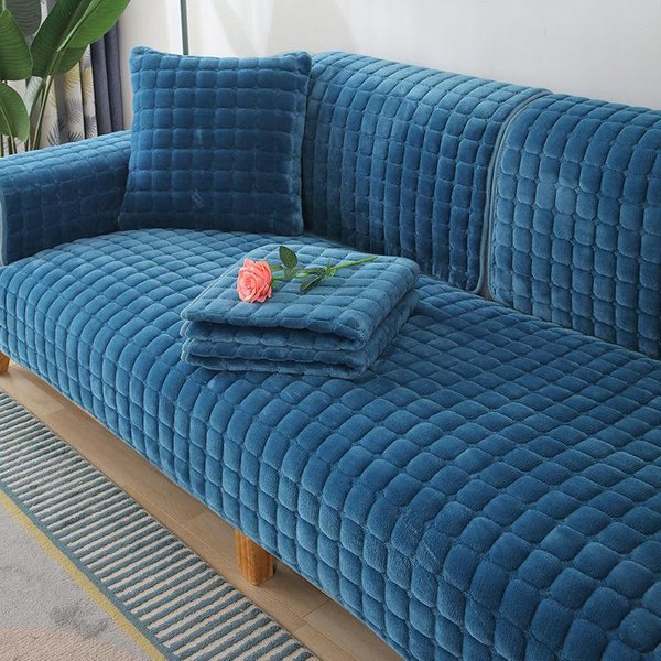 Jednolity Kolor AntypośLizgowa Narzuta Na Sofę ZagęśCić MięKka Pluszowa Poduszka Na Sofę RęCznik Na Meble Do Salonu WystróJ Narzuty Pokrowce Na Kanapę 70X90Cm 1Pcs-image