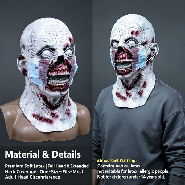 Maska Zombie Doomsday Straszny Lateksowy Nakrycie GłOwy Impreza Zabawna Maska Lateksowa Z Twarzą Ducha One Size-image