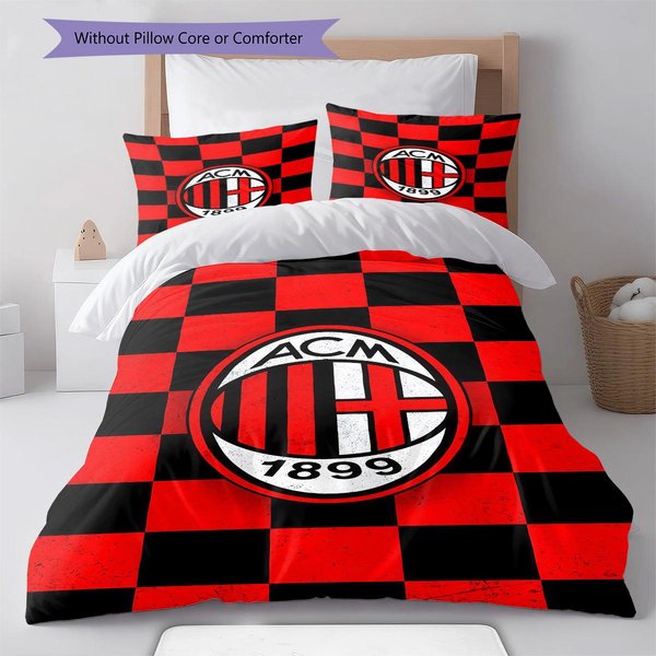 AC Milan Logo WzóR PośCiel Zestaw KołDra Poszewka Na KołDrę Poszewka Na Poduszkę Dekoracja Domu Prezent Urodzinowy (1 * Poszwa Na KołDrę + 2 * Poszewki Na Poduszki, Bez Rdzenia) 200X200Cm-image