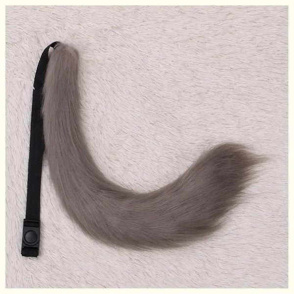 Disfraz Cosplay Cola De Zorro Kawaii Cola De Zorro De Piel SintéTica UtileríA Cosplay Lolita Felpa Cola De Lobo Perro Mascarada Halloween Fiesta De Carnaval One Size Gray-image