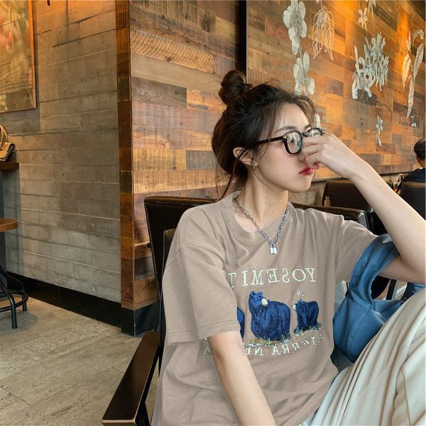 Letni KoreańSki T-Shirt Z KróTkim RęKawem Dla Kobiet ŚRedniej DłUgośCi Koszulka Bazowa Dla Kobiet KreskóWkowy Studencki LuźNy Top Dla Kobiet 2XL Black-image