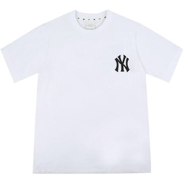 Camiseta De Manga Corta BáSica Estampada Con Cuello Redondo Vintage Americano MLB New York Yankees Unisex Camisetas Blanca 31TS04031-50W S White-image