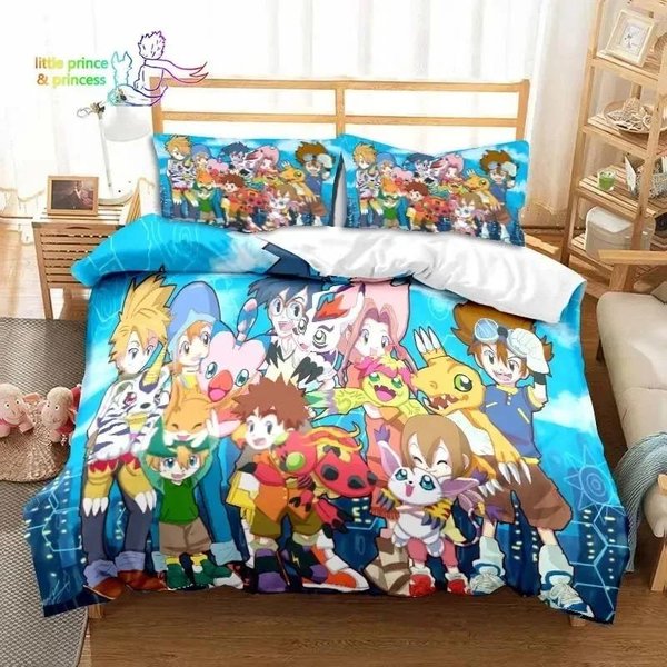 ColeccióN De Ropa De Cama De Anime Digimon TamañO Individual TamañO Individual Matrimonial Queen Size King Size TamañO ColeccióN De Cama Dormitorio Adulto NiñO Monstruo De Aventura EU Single 135X200Cm Blue-image