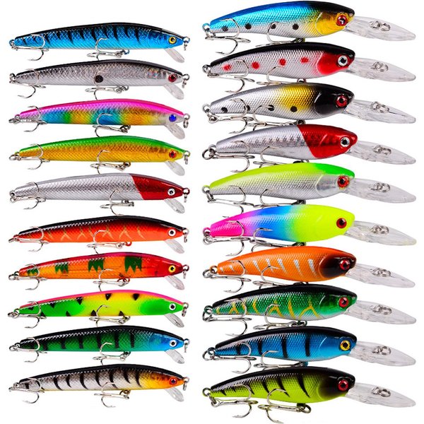 Kit De SeñUelos De Pesca De 20 Piezas, SeñUelos De Pesca De PláStico, Juego De Cebos Con Ganchos Para Peces De Agua Dulce Y Agua Salada Varios Colores-image