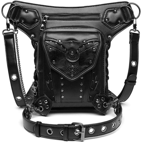Bolso De Cadena Con Textura Steampunk, Bandolera De Un Solo Hombro Para Mujer Motociclista, RiñOnera Multihombro. Gray-image