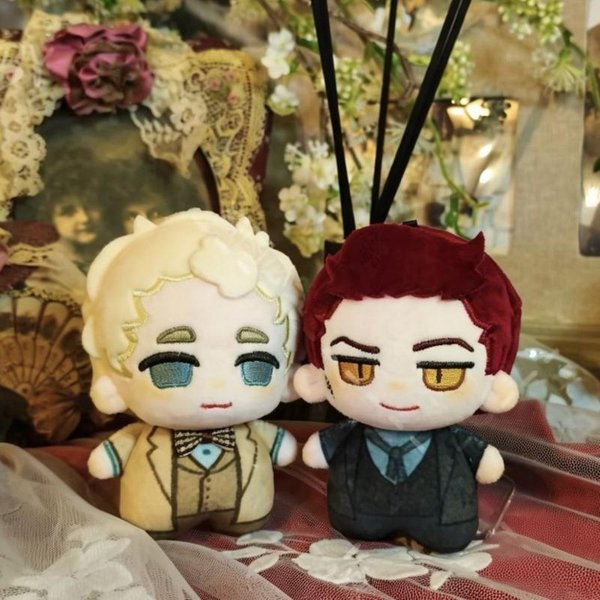 Dobry Omen Crowley Aziraphale Para Mini Pluszowa Lalka Chibi Garnitur MięKki Breloczek Fani Serialu Fantastyka Plecak Breloczek Kolekcjonerski Prezent 10Cm-image