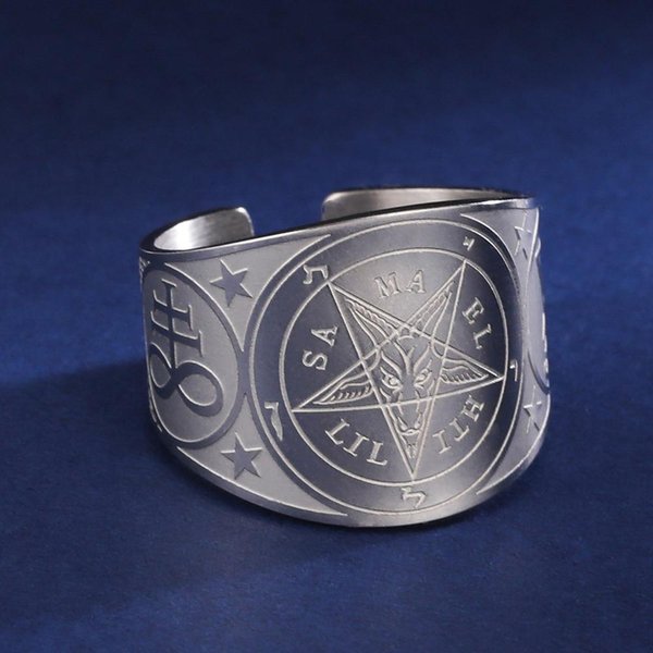 Likgreat PierśCionek Ochronny Amulet Tetragrammaton Pentagram PierśCionki Na Palec Dla MężCzyzn Kobiet Stal Nierdzewna BiżUteria Czarodziejstwo PogańSki Prezent 10 Gray-image