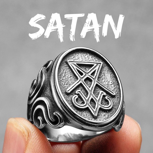 Lucifer Diablo SatanáS Anillos Para Hombre Acero Inoxidable Punk Rock Vintage Cosas Geniales Accesorios De Moda JoyeríA Para Mujer Regalo 9 White-image