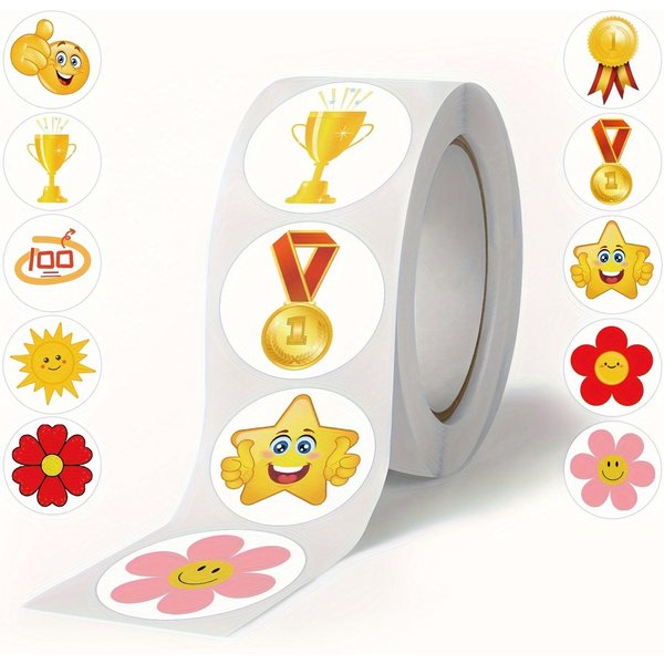 500Uds/Rollo Pegatinas De Recompensa Flor Roja PequeñA Etiquetas Decorativas Para Regalo Pegatinas Hechas A Mano Pegatinas De PapeleríA 1Inch/2.5Cm Yellow-image