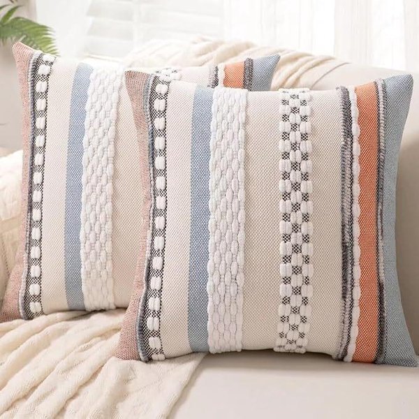 Zielona Poszewka Na Poduszkę Dekoracyjną W Stylu Boho 18X18 Wielokolorowa Pasiasta Poszewka Z Chenille'u Poszewka Akcentowa Na Sofę 45X45Cm-image
