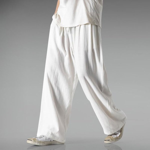 Pantalones De Lino Ligeros Y Transpirables De Verano Para Hombre, Pantalones Casuales De AlgodóN Y Lino, Rectos, Holgados, De Pierna Ancha M Gray-image