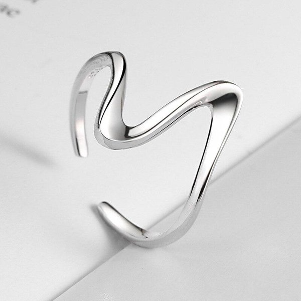 Anillo Abierto GeoméTrico Irregular Liso De Plata Esterlina 925 Para Mujer, JoyeríA Chapada En Oro, Regalos Al Por Mayor S-R683 Resizable Plata-image