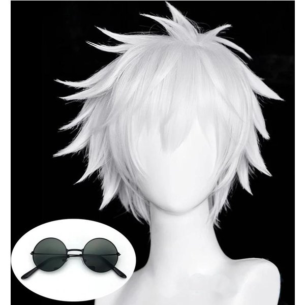 Pelucas Cosplay De Anime Gojo Satoru Peluca Blanca De Cosplay Gojo Satoru Cabello SintéTico Resistente Al Calor Pelucas Para Fiestas One Size-image
