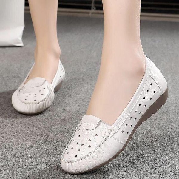 Talla 34 -43 Primavera Mujer Elegantes Mocasines De Cuero Genuino Zapatos De Mujer Planos TacóN Bajo Punta Redonda Slip-On Zapatos Para Conducir 36-image