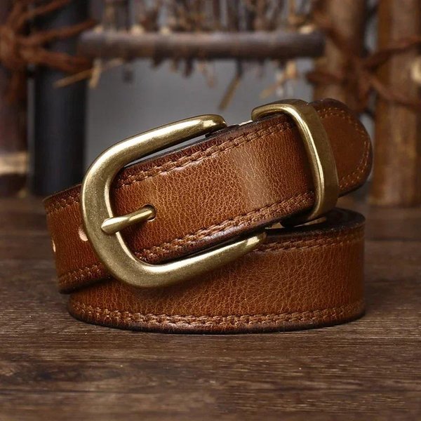 2.8 CM Czysta SkóRa BydlęCa Prawdziwa SkóRa Damskie Wysokiej JakośCi Paski Do JeansóW MosiężNa Klamra Kowbojskie Paski Designerskie Dla Kobiet Luksusowe 120Cm Khaki-image