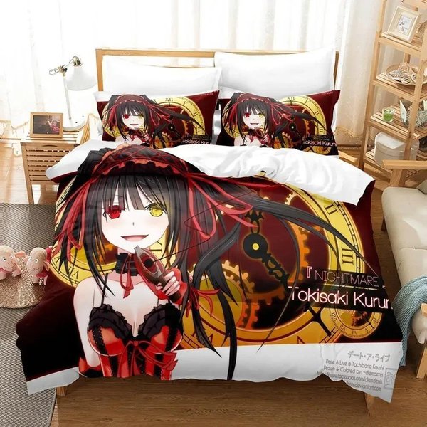Nowy Date A Live Tokisaki Kurumi Zestaw PośCieli Pojedynczy BliźNiak PełNy Queen King Size Zestaw Do ŁóżKa Aldult Kid Sypialnia Zestawy Poszewek Na KołDrę Anime EU Single(135X200Cm)-image